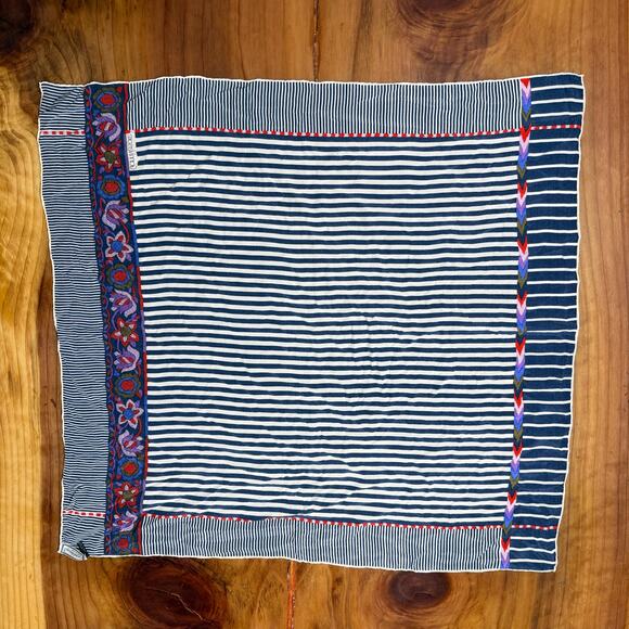 Vintage Gianni Versace Striped Floral Scarf 32" x 30” Silk Designer Q6 - Picture 1 of 5